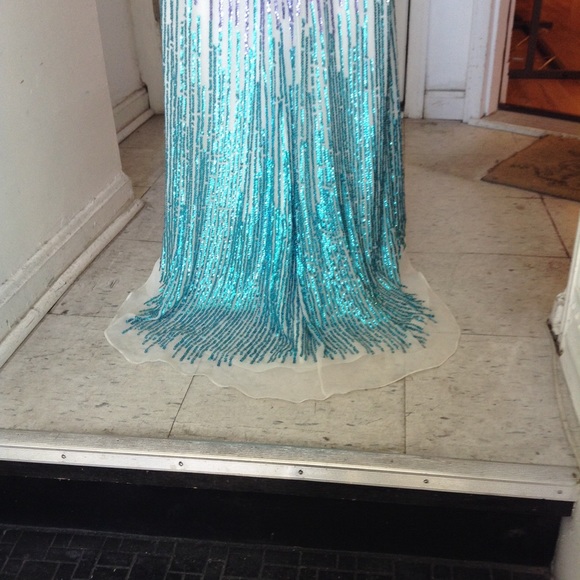 Sherri Hill Cream Silk Multi-Color Sequin Gown - Picture 5 of 7